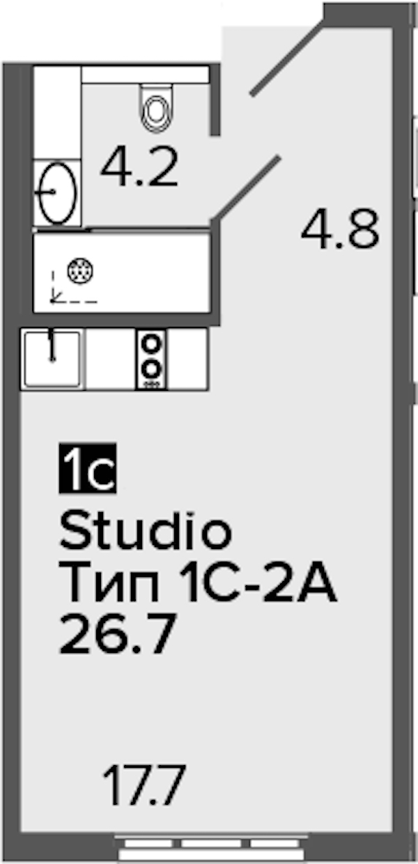 Квартира студия 26.7 м², 15/16 эт., Апарт-отель «ARTSTUDIO M103»